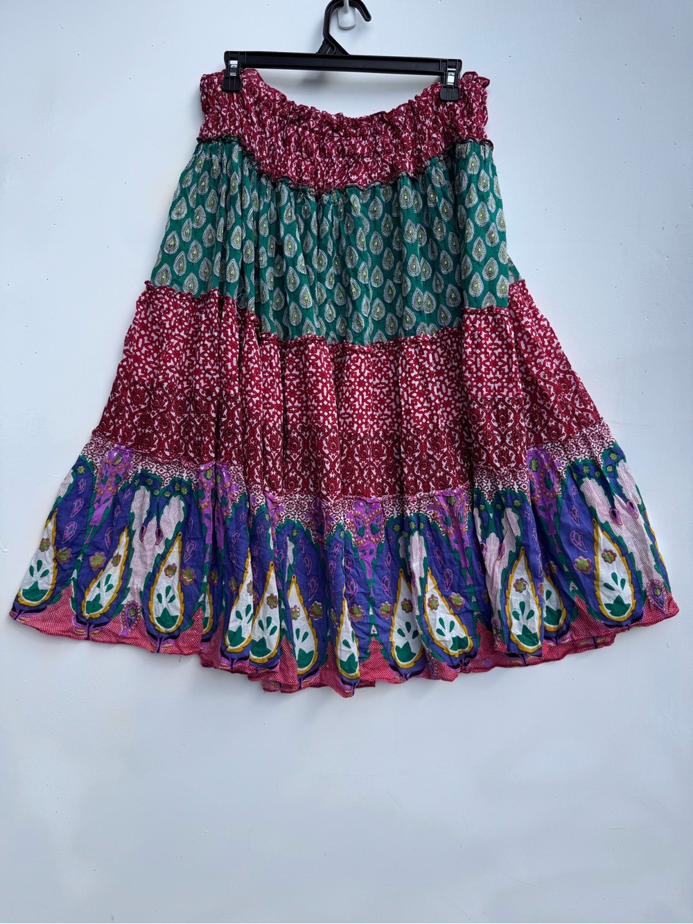 Chaudry KC Sz M Boho Tiered Maxi Skirt Cotton Prairie Festival Rodeo Western